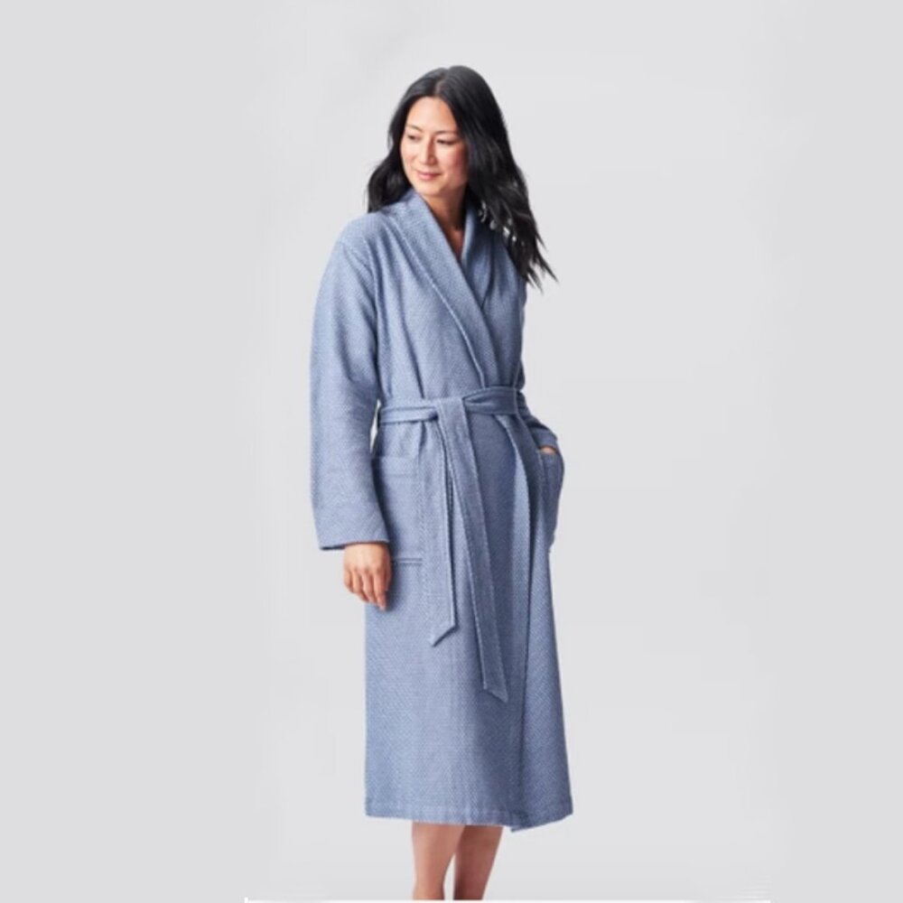 Coyuchi Mediterranean Organic Cotton Modern Robe Lake Blue XS/S